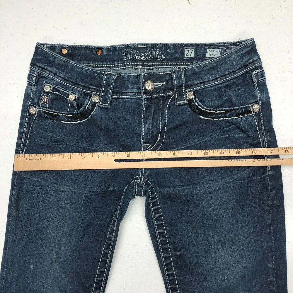 Miss Me Jeans Womens 27 Dark Wash Jegging Skinny Stretch Embellished Pockets Day - Picture 9 of 16